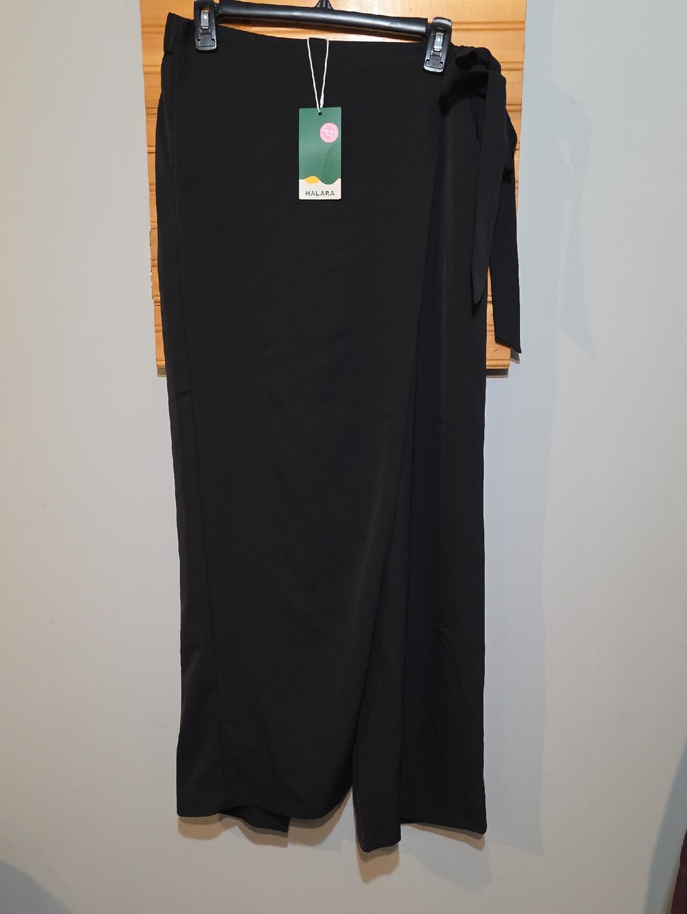 HALARA Flex High Waisted Tie Side Wide Leg Work Pants Black NWT Women's L